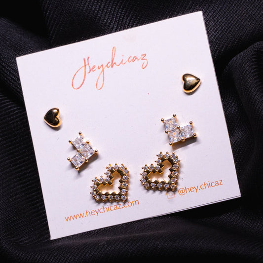 Heartfelt Trio Studs