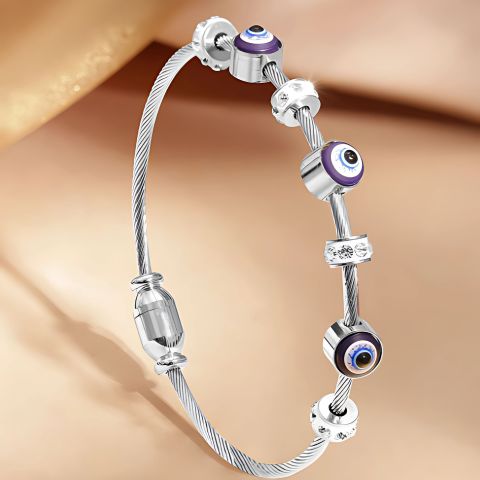 Evil Eyed Bangle Bracelet (Silver)