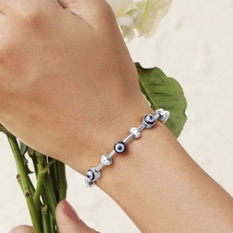 Evil Eyed Bangle Bracelet (Silver)