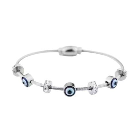 Evil Eyed Bangle Bracelet (Silver)