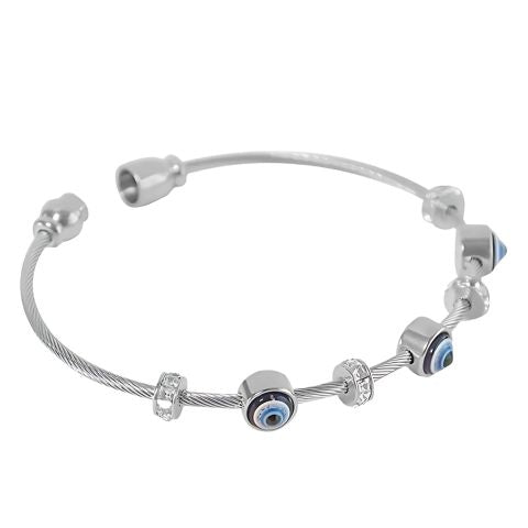 Evil Eyed Bangle Bracelet (Silver)