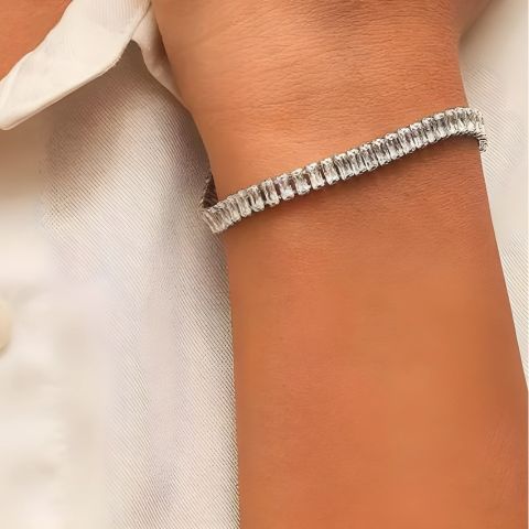 Rectangle Tennis Bracelet (Silver)