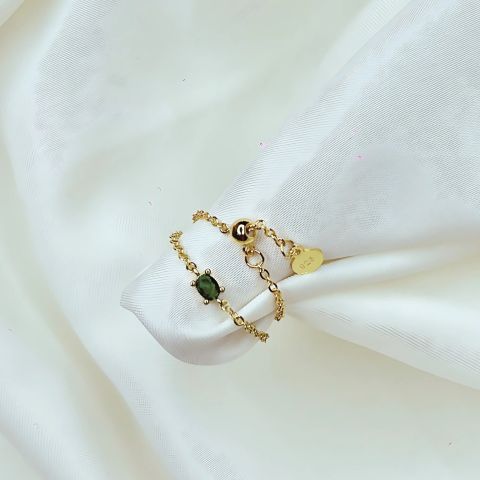 Green Gaze Ring (Adjustable, Oval)