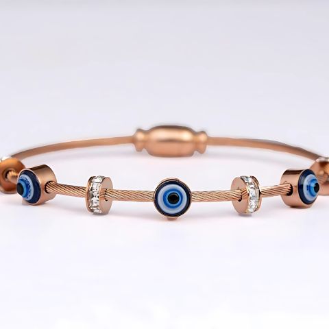 Evil Eyed Bangle Bracelet (Rose Gold)