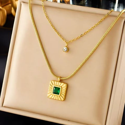 Emerald Square Duo Pendant Necklace