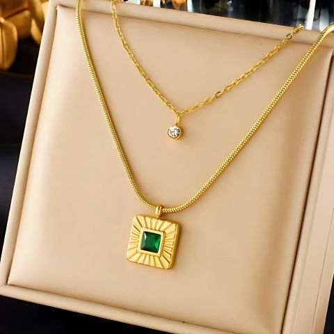 Emerald Square Duo Pendant Necklace