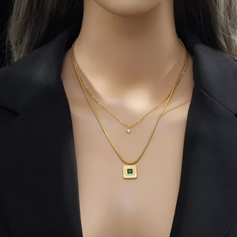 Emerald Square Duo Pendant Necklace