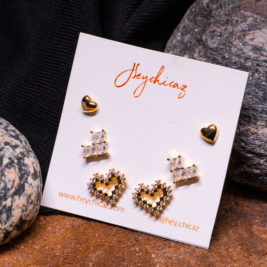 Heartfelt Trio Studs