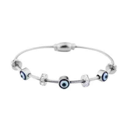 Evil Eyed Bangle Bracelet (Silver)