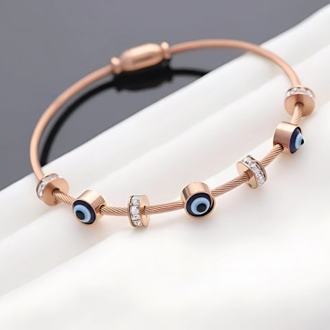 Evil Eyed Bangle Bracelet (Rose Gold)