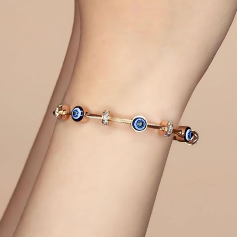 Evil Eyed Bangle Bracelet (Rose Gold)