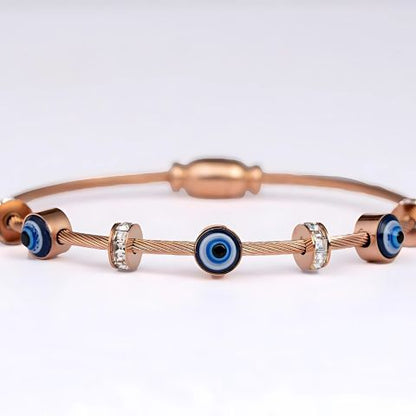 Evil Eyed Bangle Bracelet (Rose Gold)